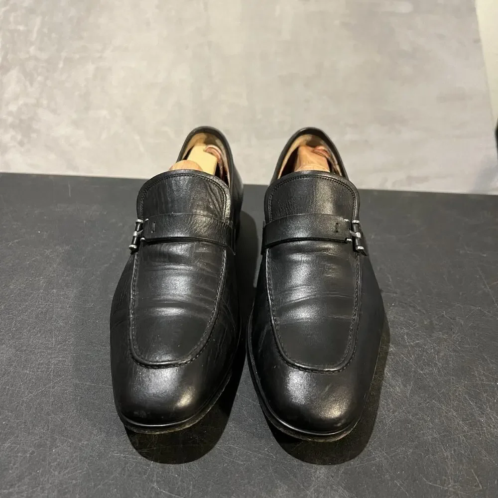 Magnanni Lino Dress Shoes Mens 10 Black Leather Bit Loafers Slip On Formal